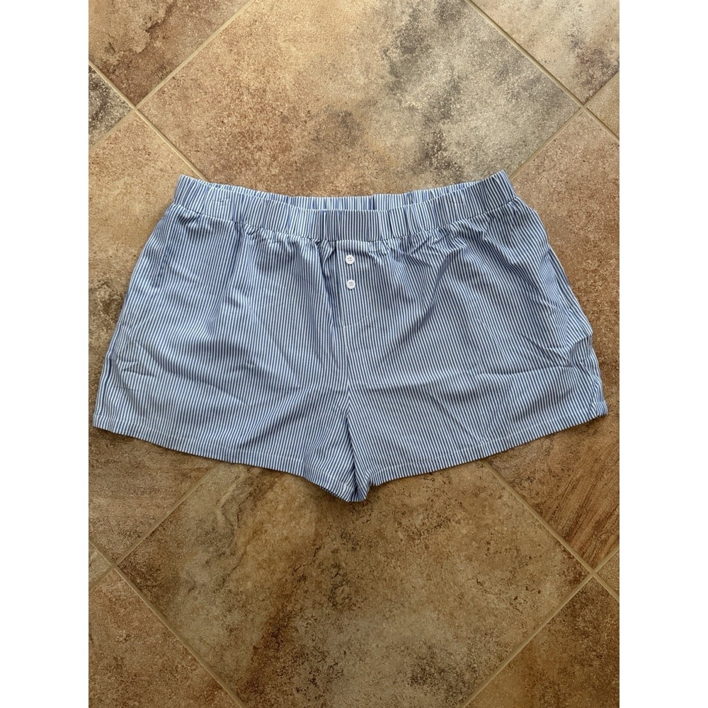 Women's BTFBM Blue Striped Boxer Short Elastic Waist Beach Shorts PJ Bottoms XXL